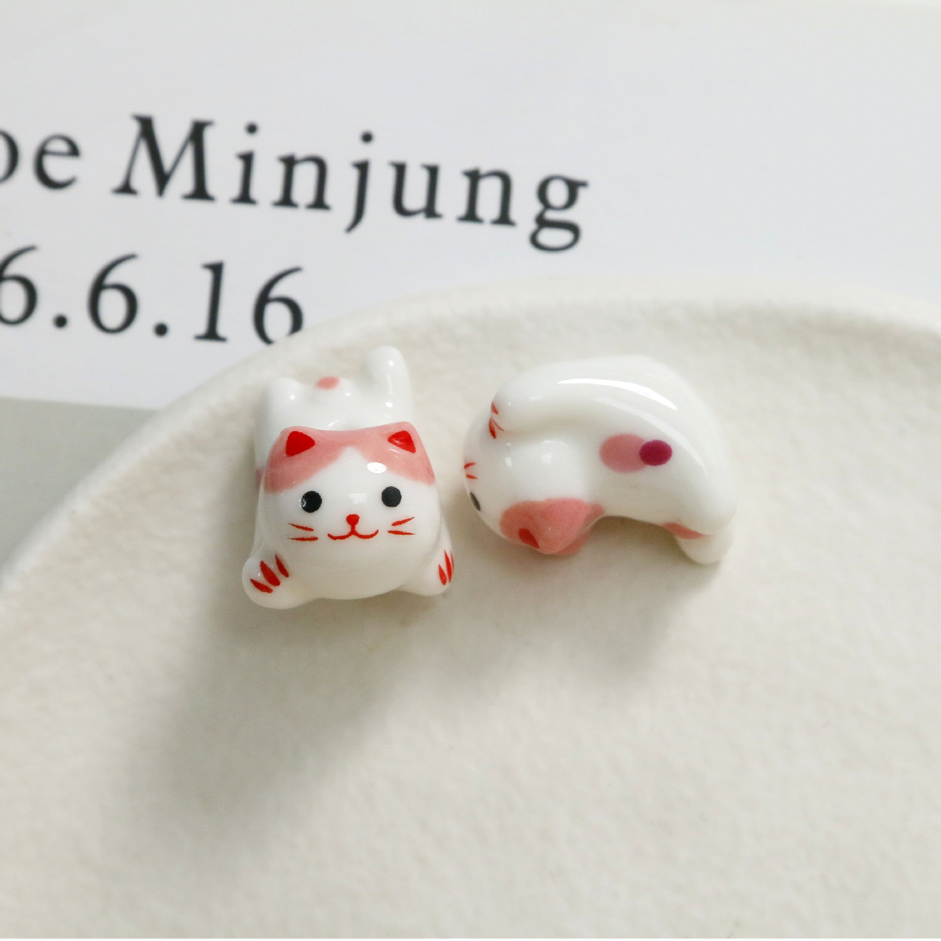 Cute ceramic cat straight hole beaded DIY