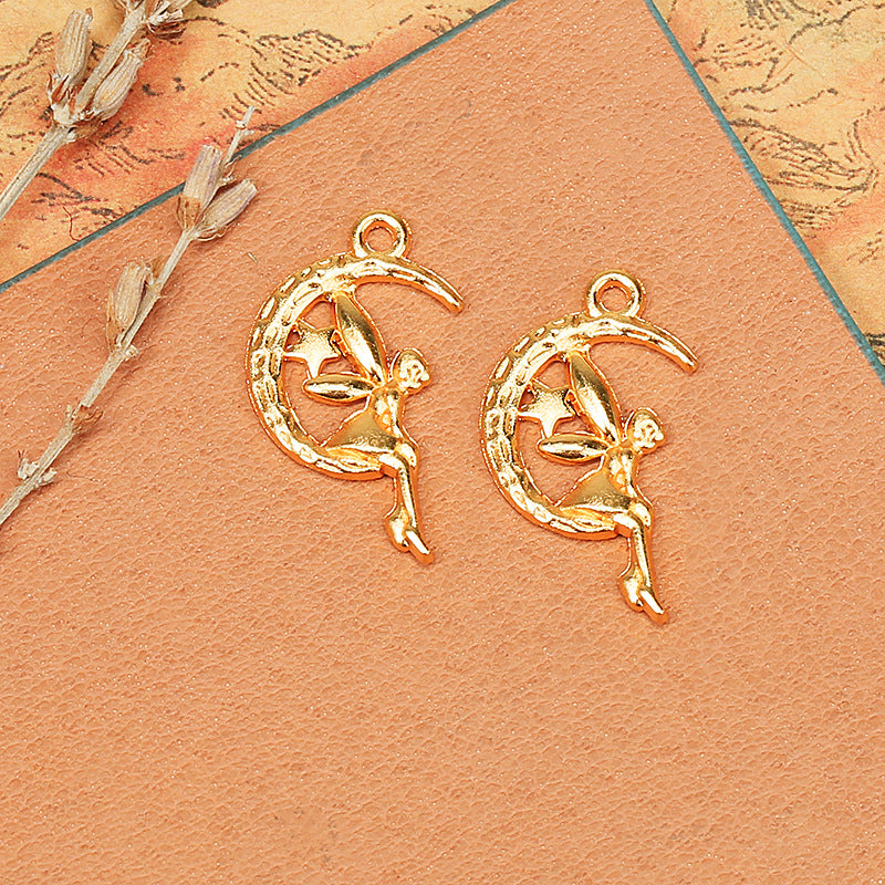 DIY alloy jewelry accessories moon angel 26 * 14MM retro pentagram moon elf pendant bronze