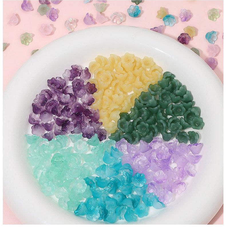 Glass imitation jade gradual change color lily of the valley flower beads