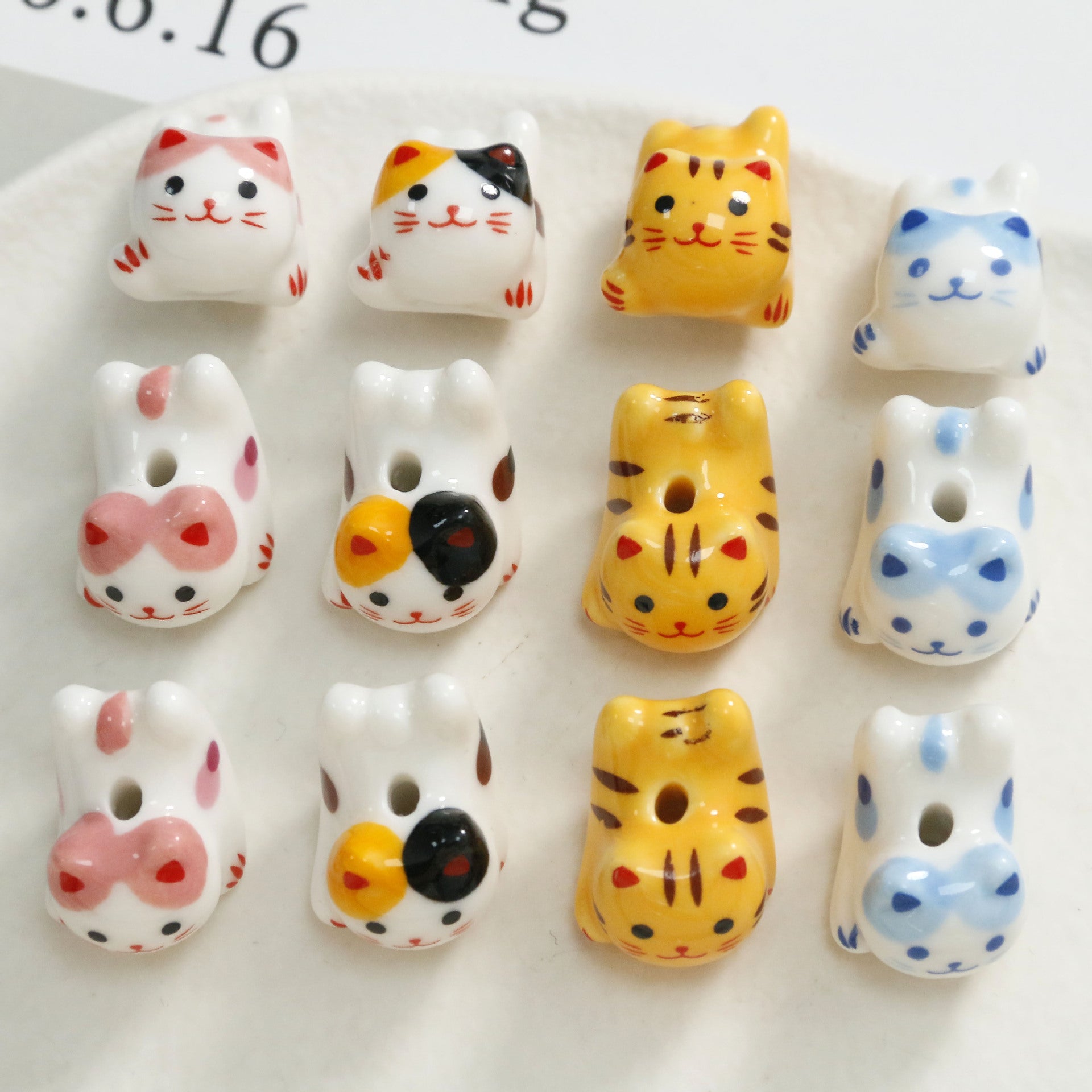 Cute ceramic cat straight hole beaded DIY