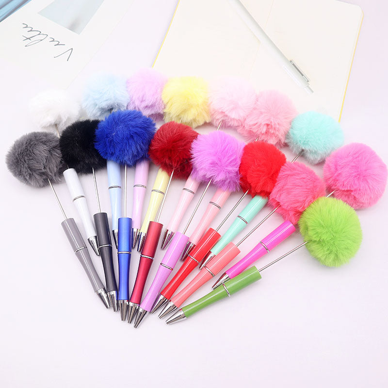 Creative DIY hairball bead pen wholesale cute wind fluffy neutral pen gift pen new multi-color ballpoint pen