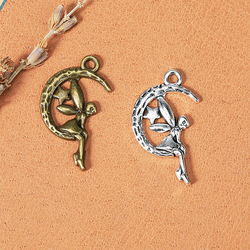 DIY alloy jewelry accessories moon angel 26 * 14MM retro pentagram moon elf pendant bronze