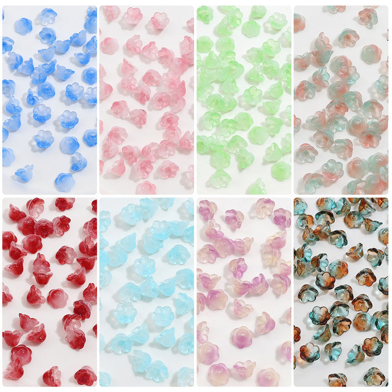 Glass imitation jade gradual change color lily of the valley flower beads