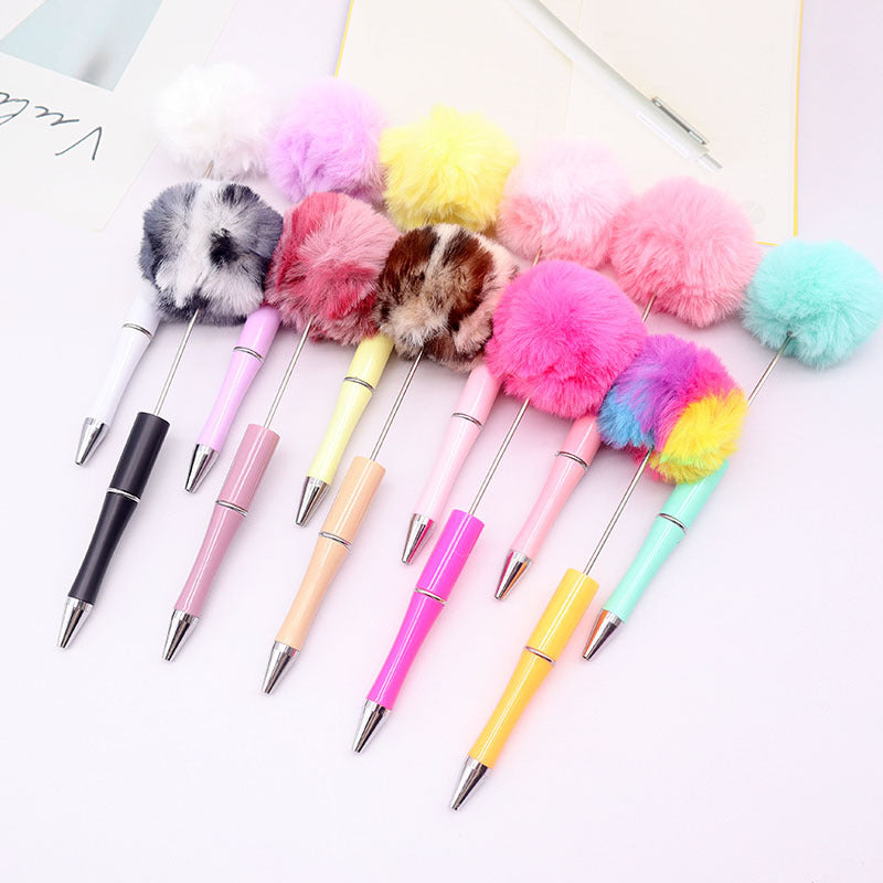 Creative DIY hairball bead pen wholesale cute wind fluffy neutral pen gift pen new multi-color ballpoint pen